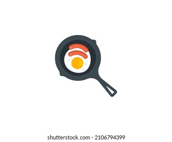 Frying pan with egg and sausage vector isolated icon. Emoji illustration. Frying pan vector emoticon