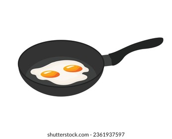 Frying pan with eggs isolated on white, vector illustration