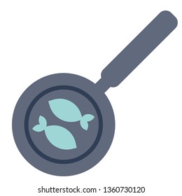 Frying pan with fish flat illustration on white