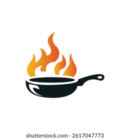Frying Pan with Flaming Fire Vector 