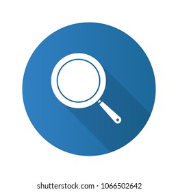 Frying pan flat design long shadow glyph icon. Vector silhouette illustration