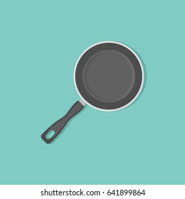 Frying pan flat style icon. Top view. Vector illustration.