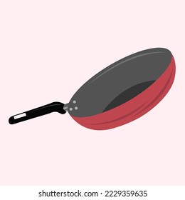 Frying pan flat vector illustration. Cute kitchen frying pan cartoon vector illustration for graphic design and decorative element