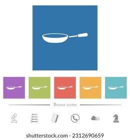 Frying pan flat white icons in square backgrounds. 6 bonus icons included.