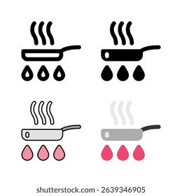 A frying pan with food icon set, ideal for representing various cooking methods, frying, and meal preparation.