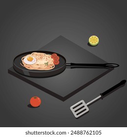 Frying pan food isometry illustration