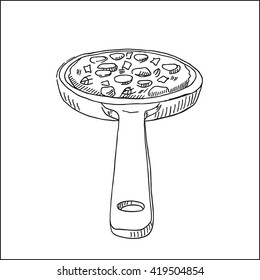 frying pan with food vector hand drawn sketch illustration