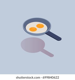 frying pan and fried egg. isometric vector icon.