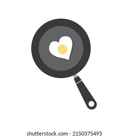 Frying pan with fried eggs icon on white background.