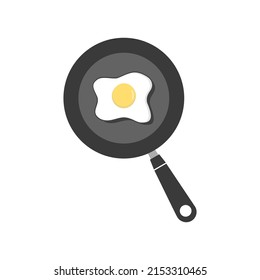 Frying pan with fried eggs icon on white background.