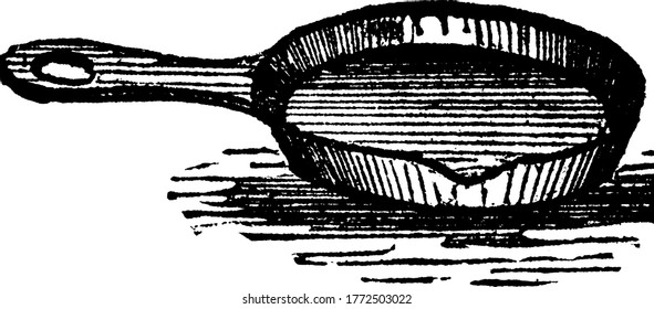 A Frying pan to fry vegetables or Meat, vintage line drawing or engraving illustration.