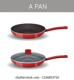 A frying pan with glass lid and without it, vector icon