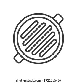 Frying pan with grill strips. Simple food icon in trendy line style isolated on white background for web apps and mobile concept. Vector Illustration. EPS10