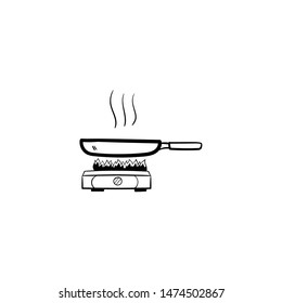 Frying pan hand  doodle drawn outline vector icon