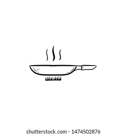 Frying pan hand  doodle drawn outline vector icon