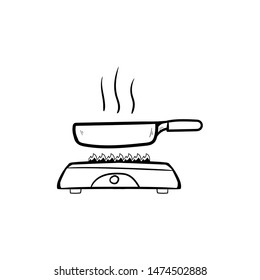 Frying pan hand  doodle drawn outline vector icon