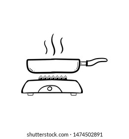 Frying pan hand  doodle drawn outline vector icon