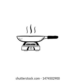 Frying pan hand  doodle drawn outline vector icon
