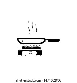 Frying pan hand  doodle drawn outline vector icon