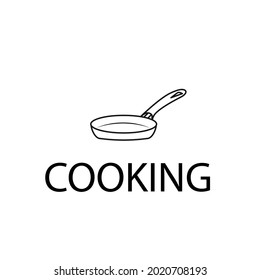 Frying pan hand drawn outline doodle logo. Pan for frying food. Stock vector