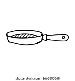 Frying Pan Hand Drawn Sketch Icon Vector