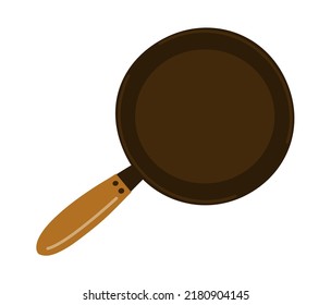 Frying pan with handle. Utensils for cooking. Metal frying pan. Kitchen accessory. Flat vector illustration isolated on white background