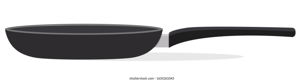 Frying pan with handle. Vector isolated image on a white background. Pan from the side.