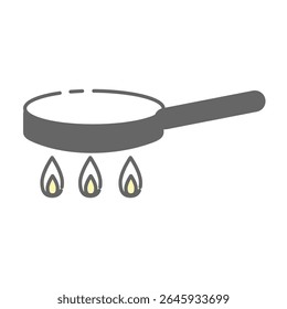 Frying pan heated with three gas flames icon