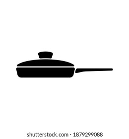 Frying pan icon. Black silhouette. Side view. Vector flat graphic illustration. The isolated object on a white background. Isolate.