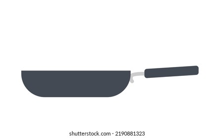 Frying pan icon clipart vector illustration. Kitchen frying pan sign flat vector design. Frying pan side view icon. Stainless steel pan cartoon clipart. Kitchen tool concept