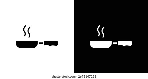 Frying pan icon collection. Black and white filled vector illustration.