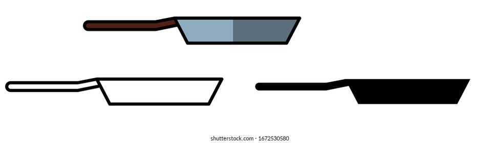 Frying pan icon in color, white and black, silhouette.