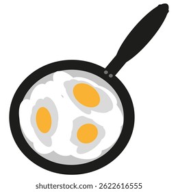 Frying pan icon. Cooked egg symbol. Breakfast food vector. Hot skillet image.