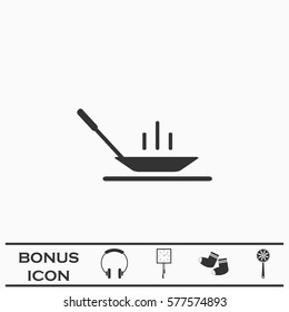 Frying pan icon flat. Black pictogram on white background. Vector illustration symbol and bonus button
