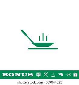Frying pan icon flat. Green pictogram on white background. Vector illustration symbol and bonus button