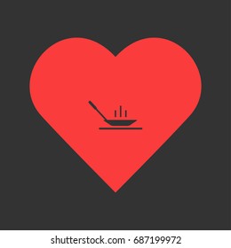 Frying pan icon flat. Simple pictogram on heart background. Vector illustration symbol
