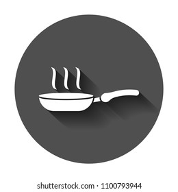 Frying pan icon in flat style. Cooking pan illustration with long shadow. Skillet kitchen equipment business concept.