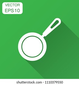 Frying pan icon in flat style. Cooking pan illustration with long shadow. Skillet kitchen equipment business concept.