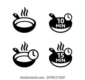 Frying pan icon in flat style. Food cooking time sign. Pan vector illustration on white isolated background