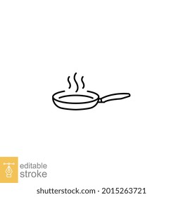 Icono de sartén. Símbolo cocinado a base de comida frita o asada. utensilios de cocina. Utensil inoxidable de los equipos de cocina. línea, pictograma de contorno. Trazo editable. ilustración vectorial Diseño en fondo blanco EPS 10