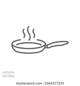 Frying pan icon. Fry or roast food cooked symbol. kitchenware. Stainless utensil of kitchen equipment. line, outline pictogram. Editable stroke. vector illustration Design on white background EPS 10