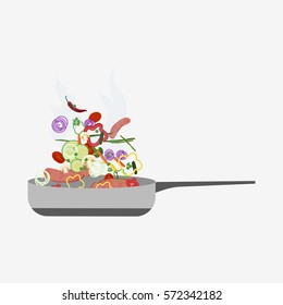 Frying pan icon. Hot food kitchen. Healthy eating. Flat vector stock illustration