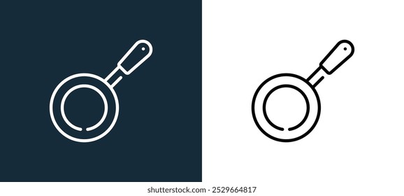 ícone da frigideira isolado em cores brancas e pretas. frigideira contorno ícone vetor linear da coleção de cozinha para aplicativos móveis, web e ui.