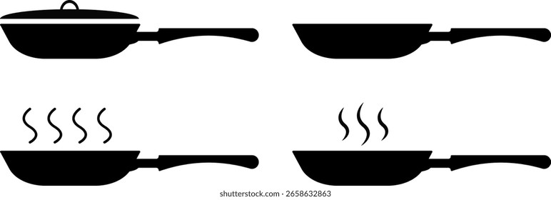 Icono de la sartén. utensilio de cocina de la sartén. signo de temas de cocina. herramientas de preparación de cocina. temas de preparación de alimentos
