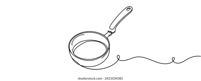 Frying pan icon line continuous drawing vector. One line Frying pan icon vector background. Frying pan icon. Continuous outline of a Frying pan icon.