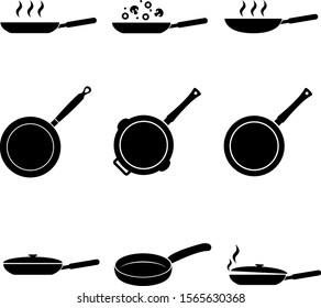 Frying pan icon, logo isolated on white background. Cooking in a frying pan, Roasting food