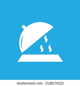 Frying pan and pan icon, logo on blue background. Cooking, Baking food