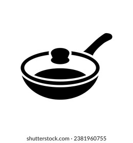 Frying pan icon. Non-stick frying pan with lid. Vector icon isolated on white background.