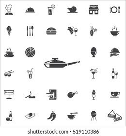 Frying pan icon on the white background. restaurant set of icons