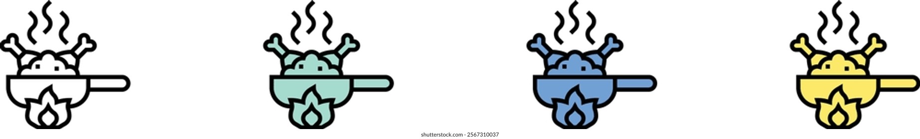 frying pan icon. Outline, Green, Blue and Yellow Style Design Isolated On White Background
